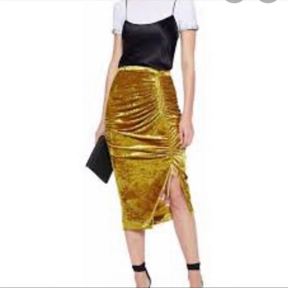 Rebecca Minkoff ROMY Velvet Midi Skirt Gold Citrine Size 4 - Picture 3 of 10